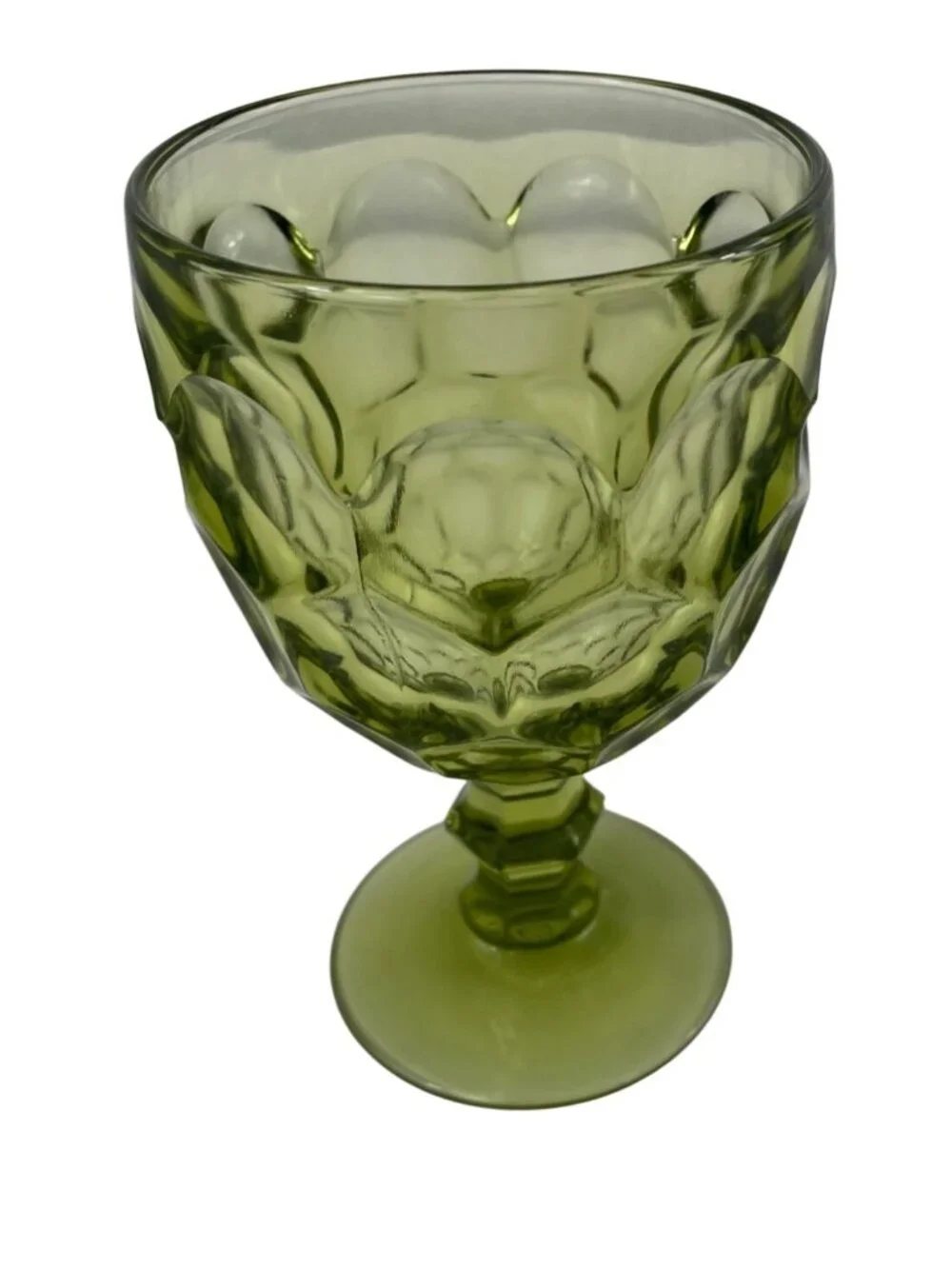 Vintage Imperial Glass Provincial Avocado Green Thumbprint Water Goblet